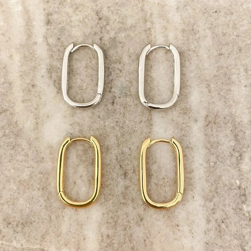 925 Sterling Silver Oval Huggies U Shaped Earrings Small Hoop Earrings